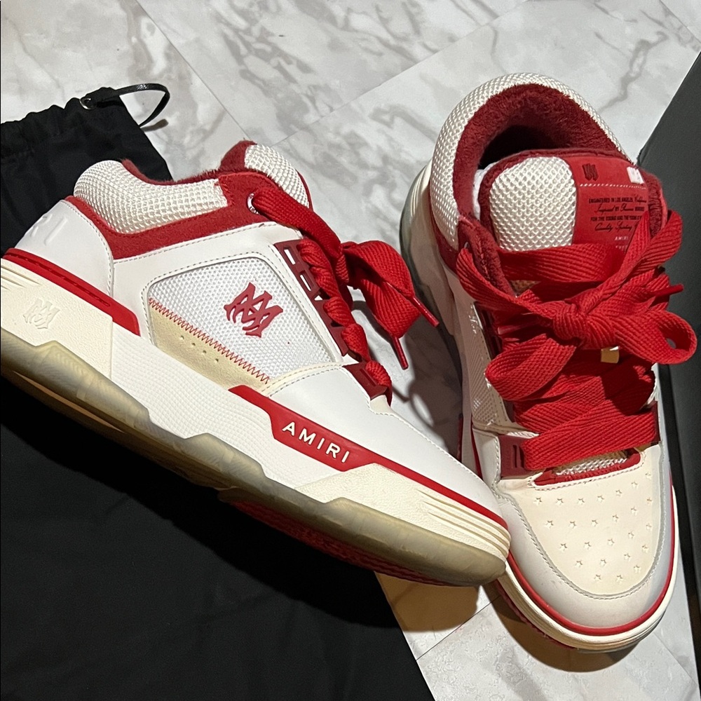 AMIRI Red and White Low-Top Sneakers